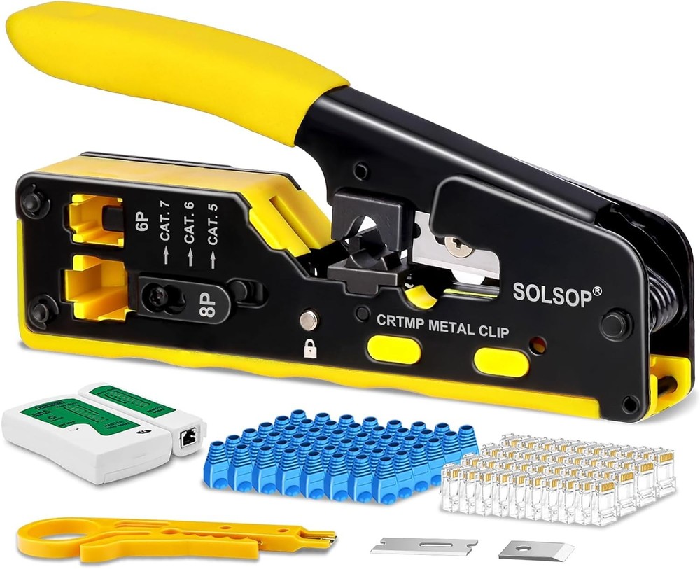 Ethernet Crimp Tool RJ45 Cat6 Cat7 Wire Stripper Cutter Kit Network Data Cable