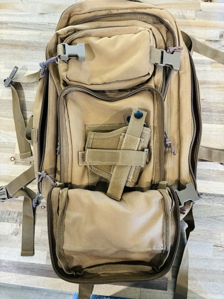 GLOCK Tactical Backpack Brown Nylon Zip Buckle Closure Adjustable Straps