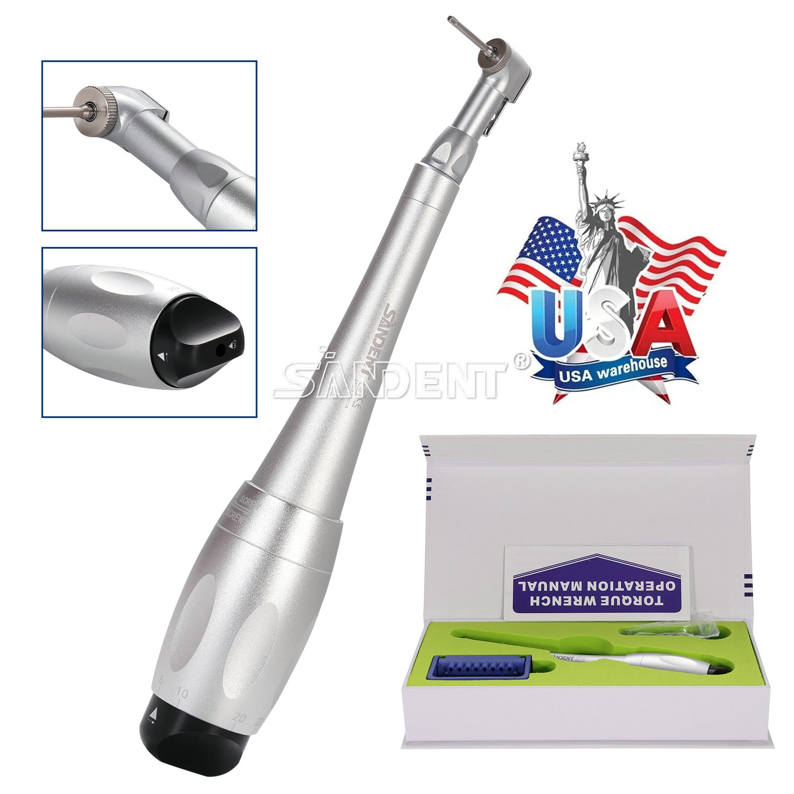 Dental Torque Wrench Universal Implant Kit Wrench Contra Angle & 16 Drivers USA