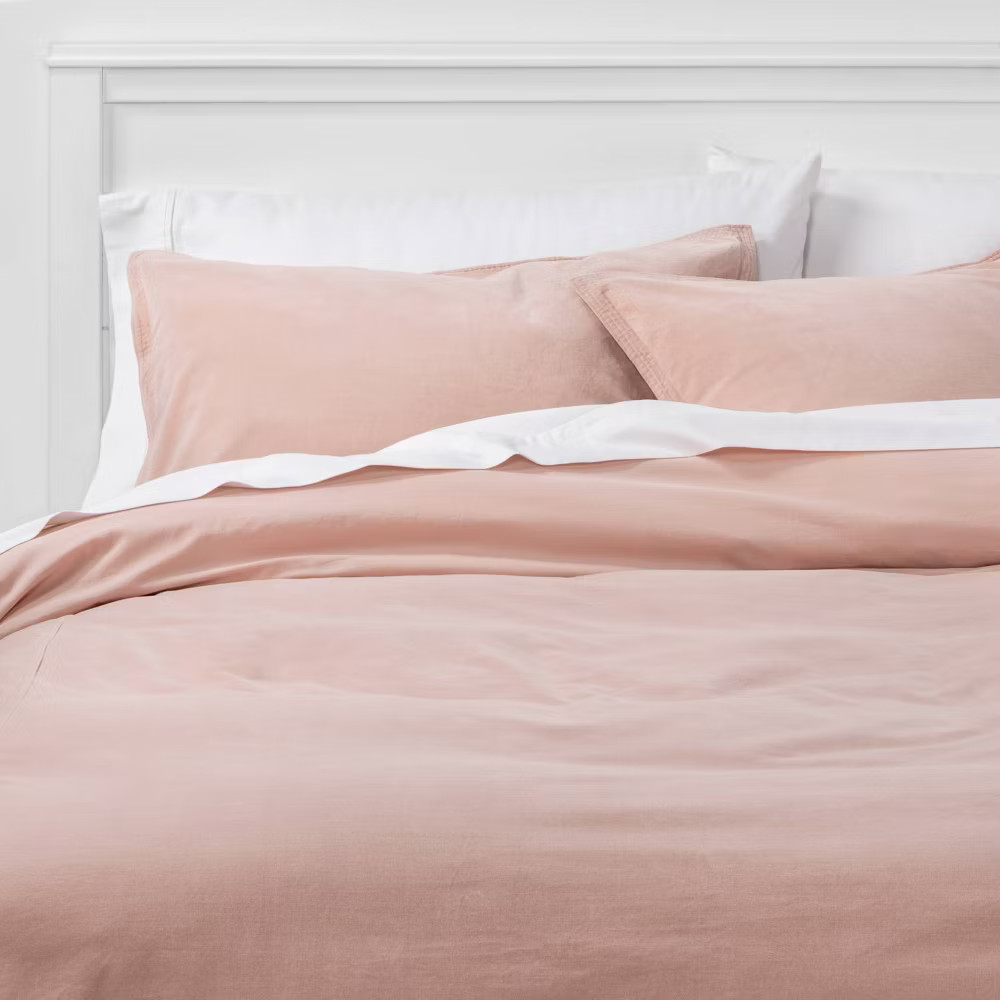 Full/Queen Solid Velvet Duvet & Sham Set Soft Blush - Threshold