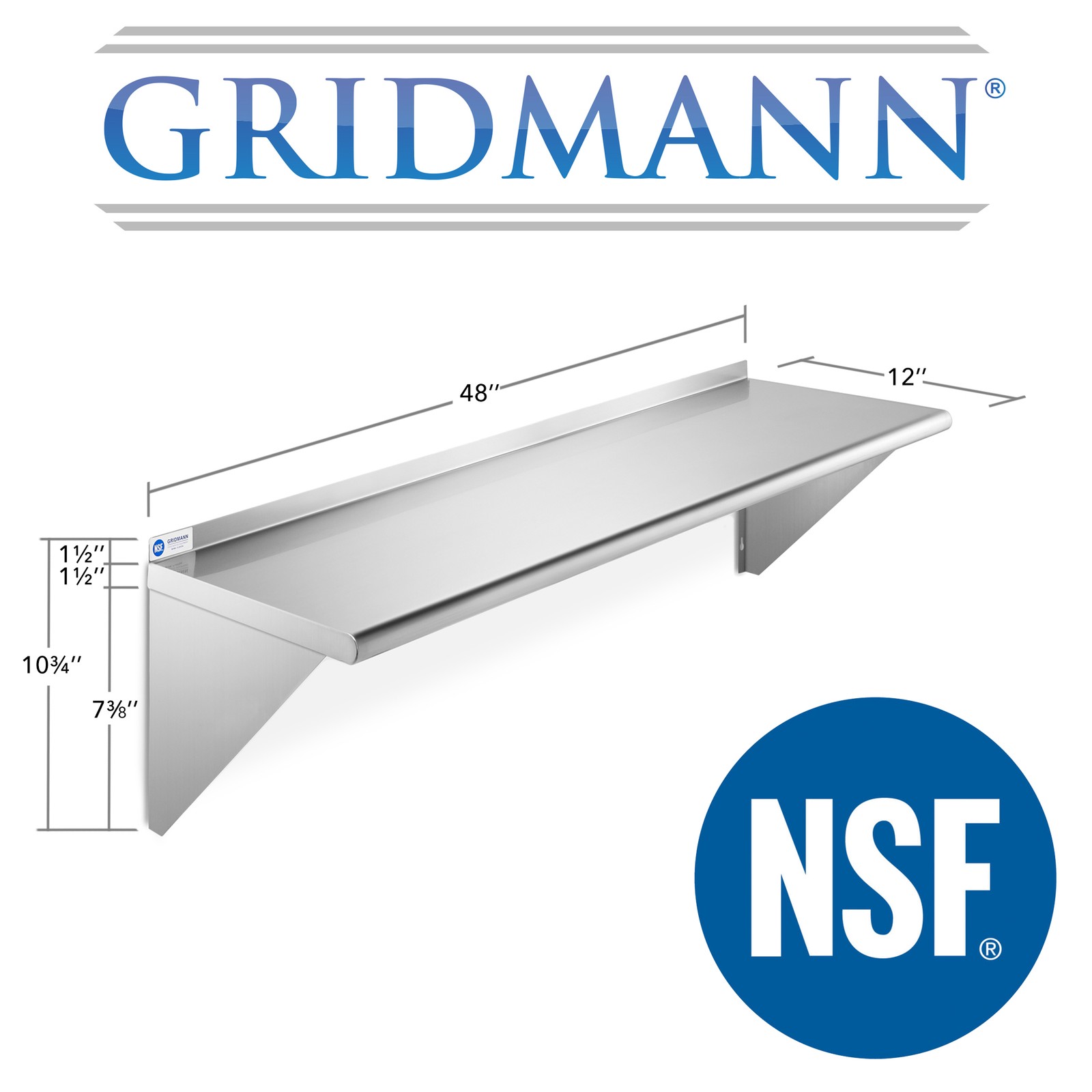 NSF Stainless Steel 12x48 Wall Shelf 16GA Commercial Kitchen Restaurant Shelving