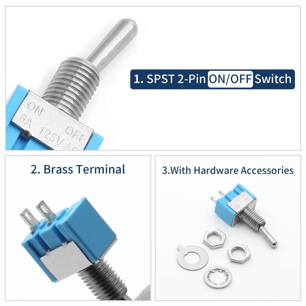 10PCS Mini Toggle Switch SPST 2 Pin 2 Position ON/Off Small Toggle Switch Min...