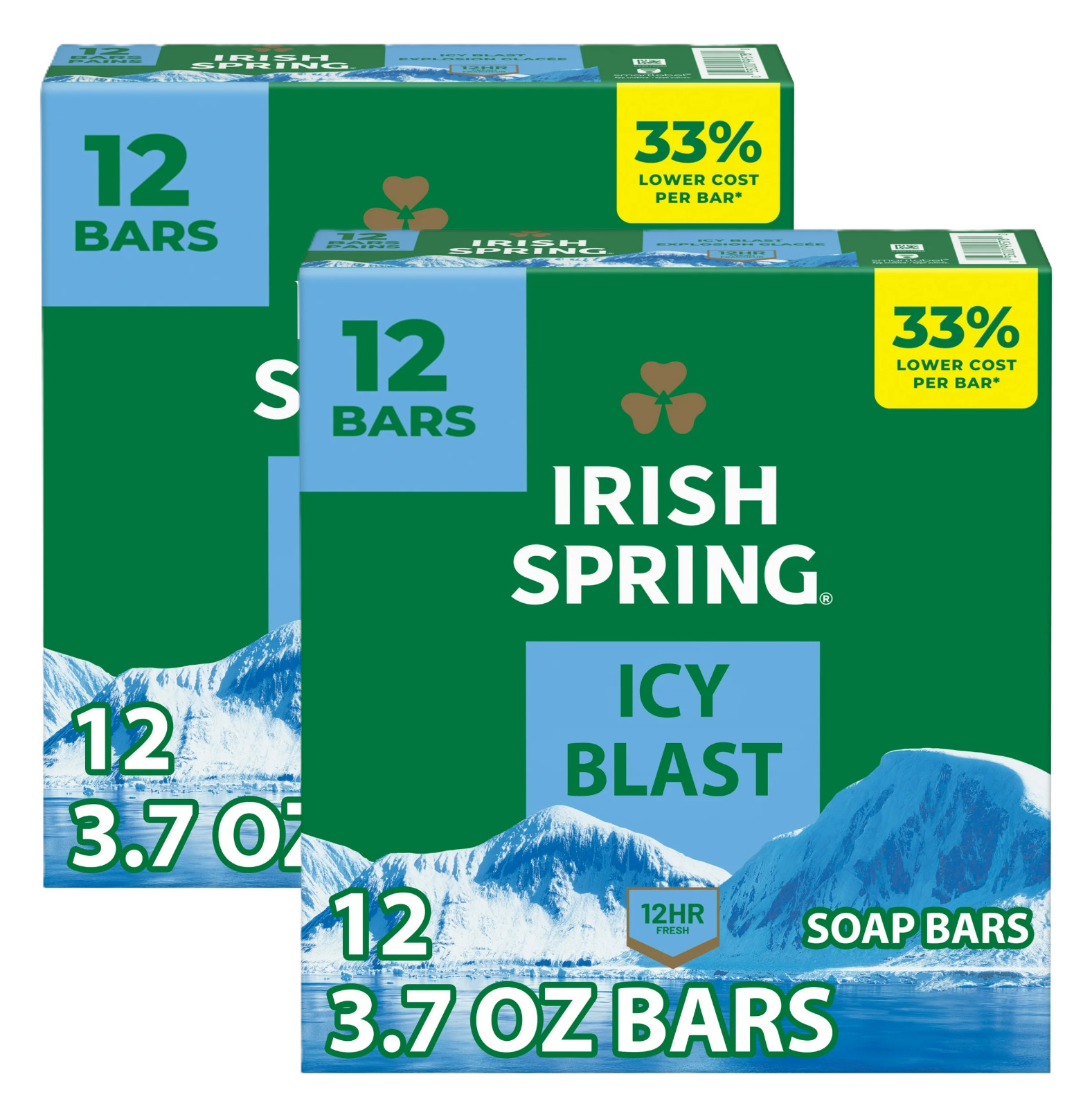 Irish Spring Icy Blast Deodorant Bar Soap for Men, With Flaxseed Oil, 3.7 oz Bar