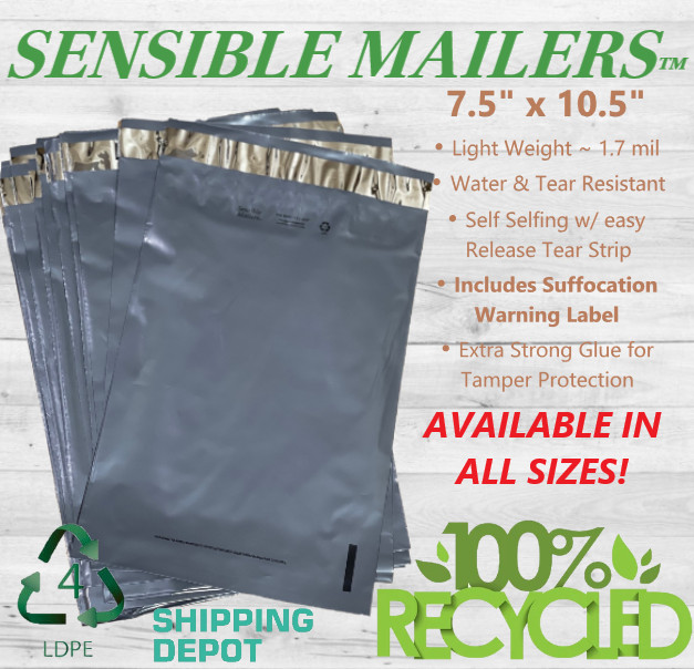 Eco-Friendly Poly Mailer Envelopes by Sensible Mailers 100% Recycled Material