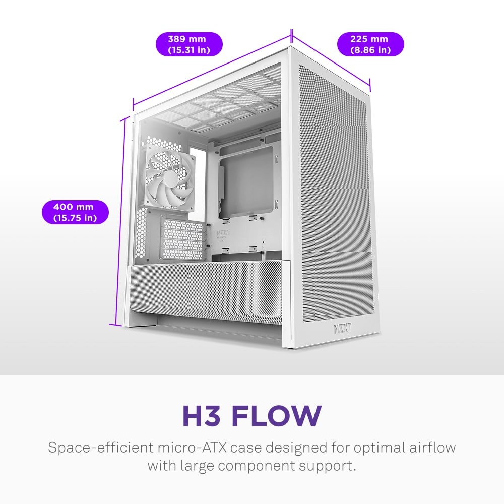 NZXT - H3 Flow Micro-ATX High-Airflow PC Case - White