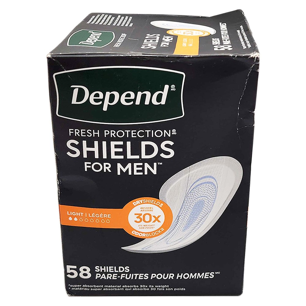 Depend Shields Incontinence Pads for Men, Light Absorbency, 58 Count - "READ"