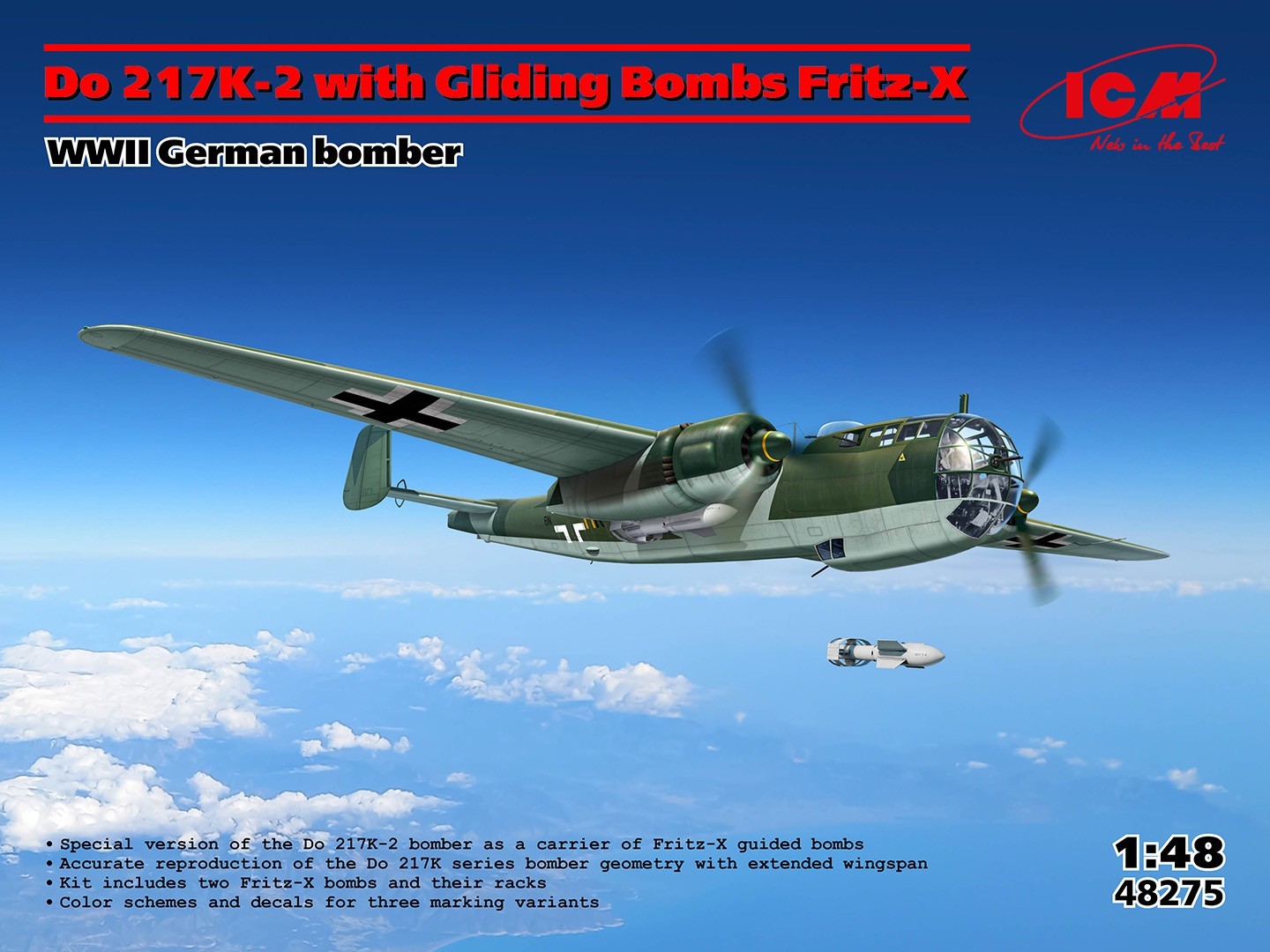 ICM 48275 WWII German bomber Do 217K-2 with Gliding bombs Fritz-X 1/48