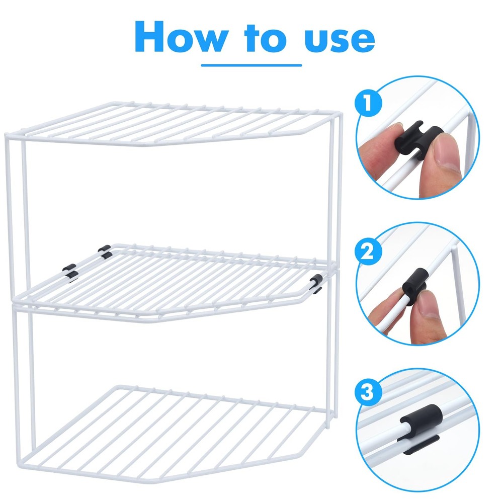 2Pcs 2-Tier Corner Stackable Organizer Shelf for Kitchen - Cabinet Storage Sh...