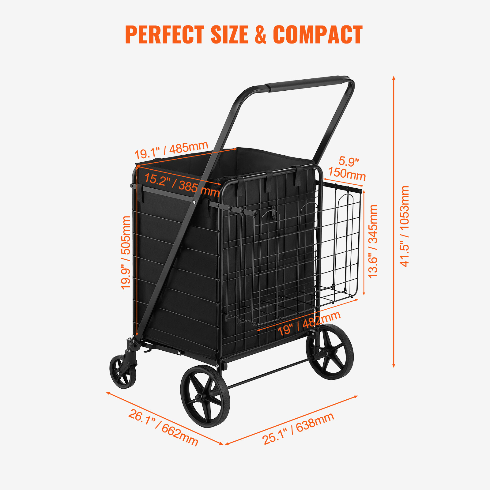 Folding Shopping Cart Rolling Grocery Cart with Double Baskets 330 LBS Shop