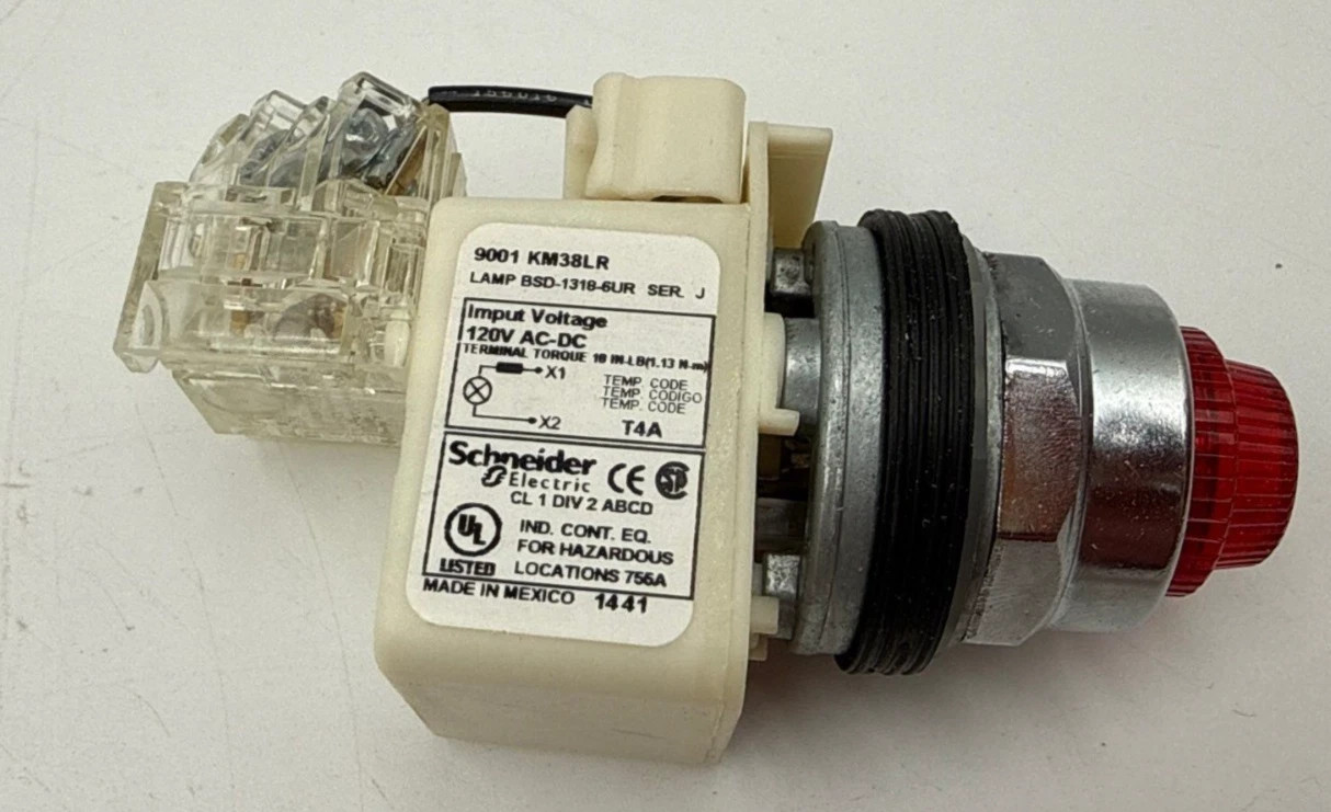 Schneider 9001KT38LRR31 Red Push To Test Pilot Light 30MM LED 120V 9001 KM38LR