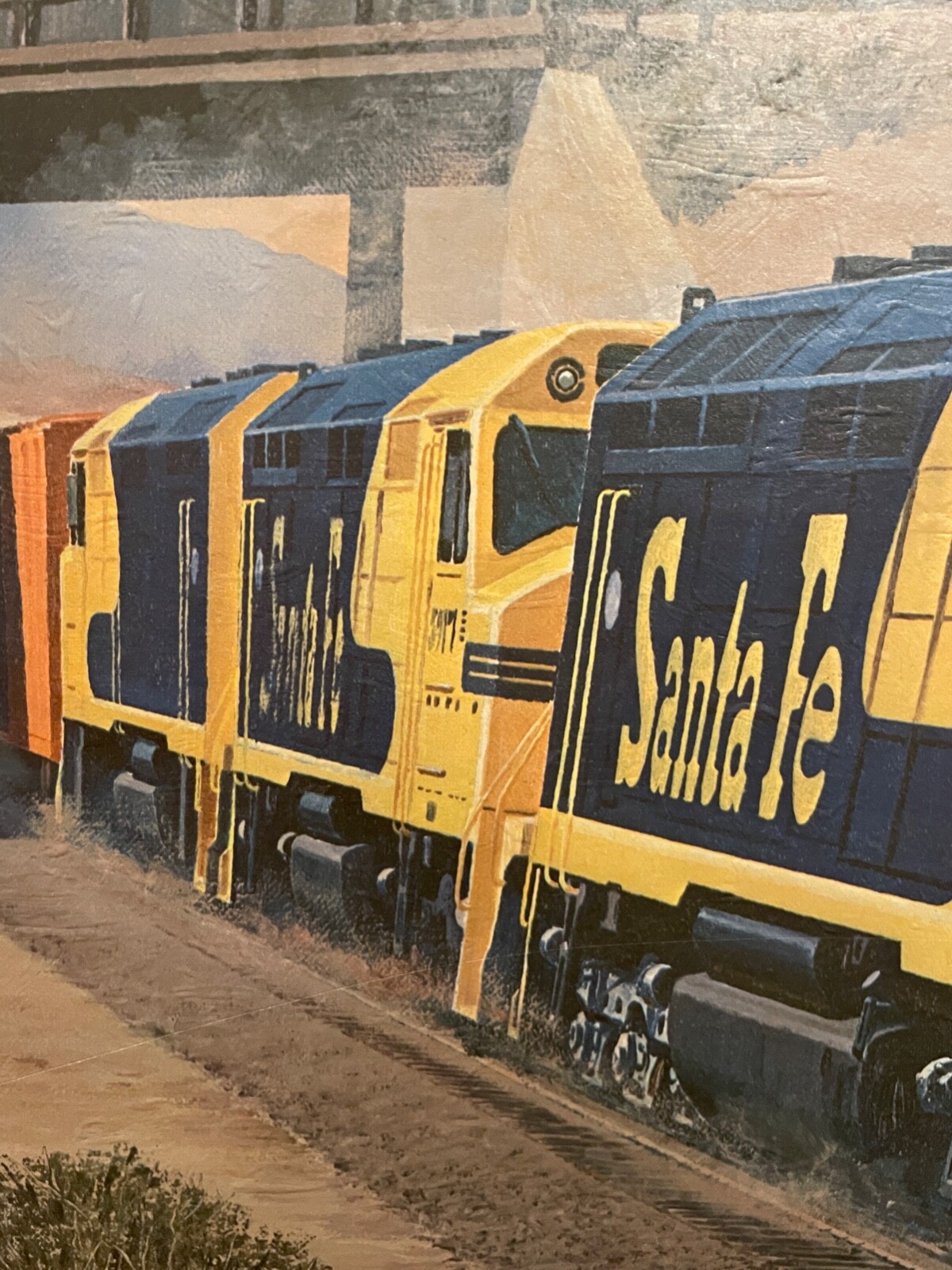 LARGE VINTAGE COMMERCIAL SANTA FE TRAINS SHIPPING OFFICE FOGG PRINT 23'" BY 35"