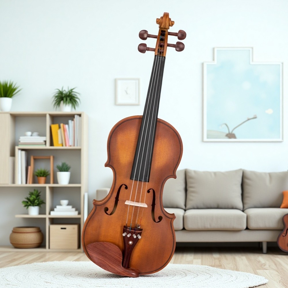 4/4 Solid Spruce Top Acoustic Beginner Violin Set - Shoulder Rest, Tuner, Matte