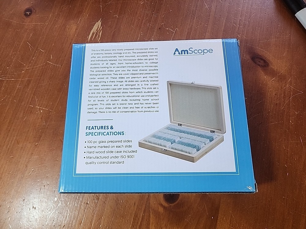 AmScope PS100E 100 Biology Prepared Microscope Slides - Set E NEW