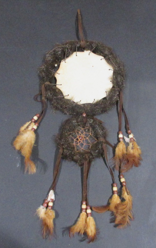 Two Circle Feathered 7" Dream Catcher With Bald Eagle