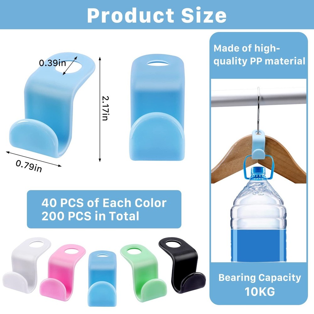 200 PCS Clothes Hanger Connector Hooks,Space Saving Cascading Hooks,Plastic M...
