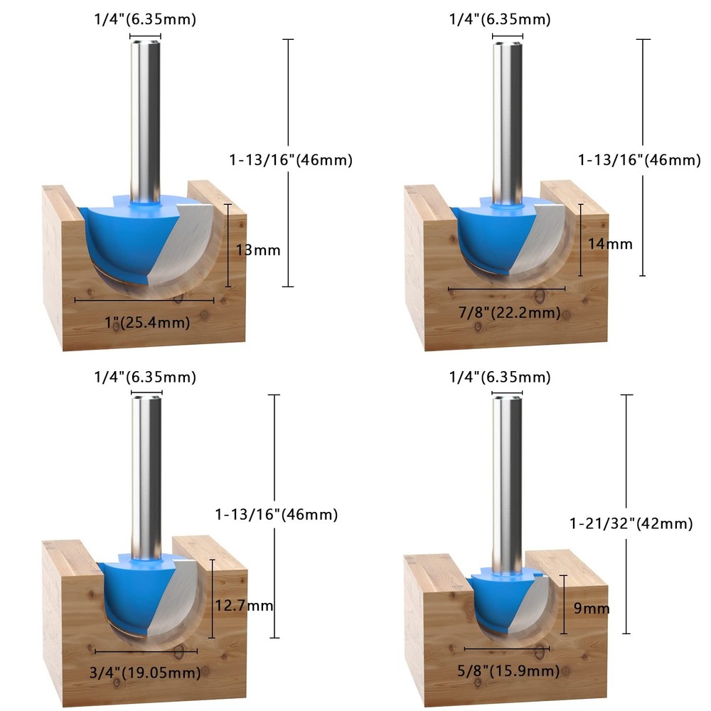 Vipbhtool Cove Box Router Bit Set Solid Carbide Double Flute Core Box Round N...