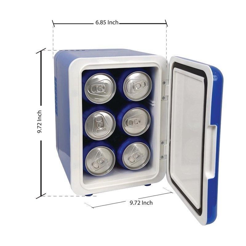 Blue Portable 6-Can Mini Fridge Drinks & Snacks Quiet Cooling Technology New