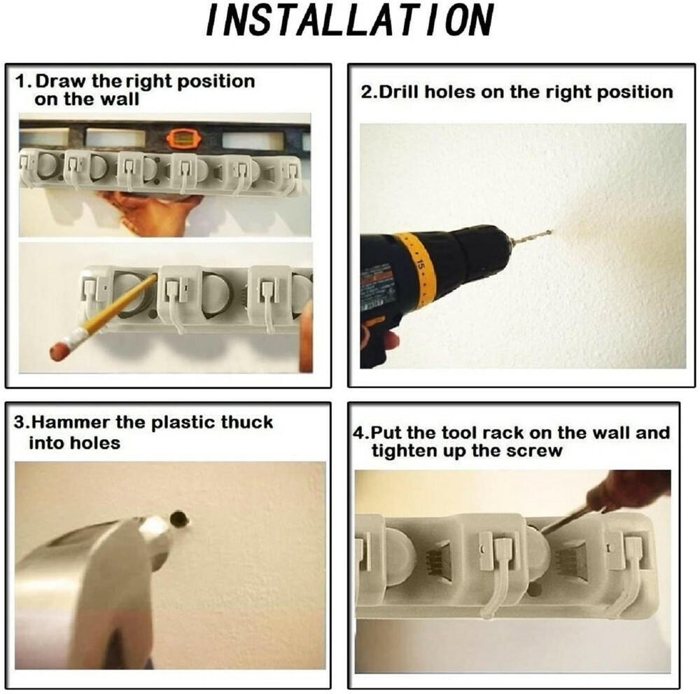 Broom Holder and Garden Tool Garage Organizer 5 Slots 6 Hooks for Rake Mop Wall