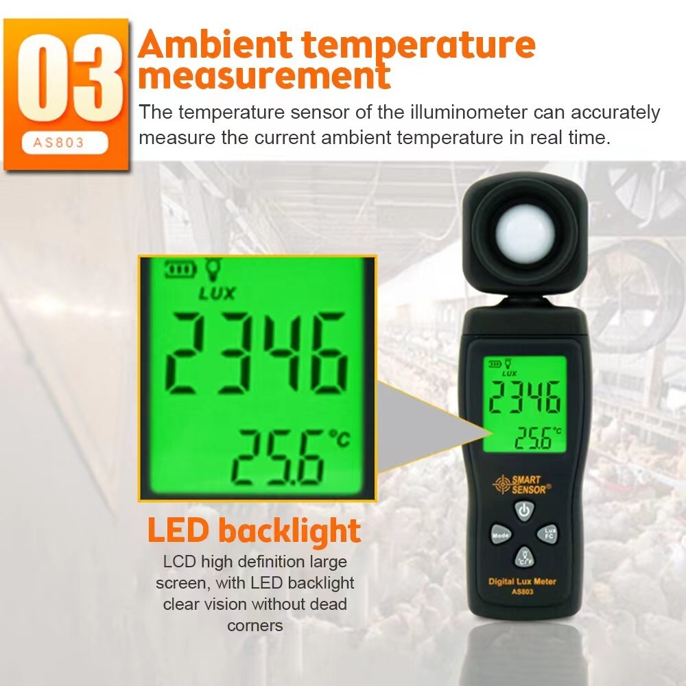 SMART SENSOR Digital Light Meter Luxmeter LCD Handheld UV Radiometer Photometer