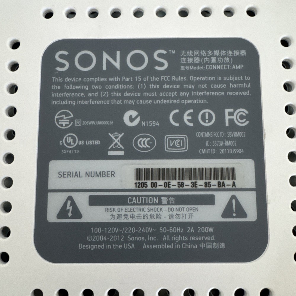 SONOS Connect Amp Gen 1 Wireless Streaming Amplifier S1 App UNIT ONLY Tested E