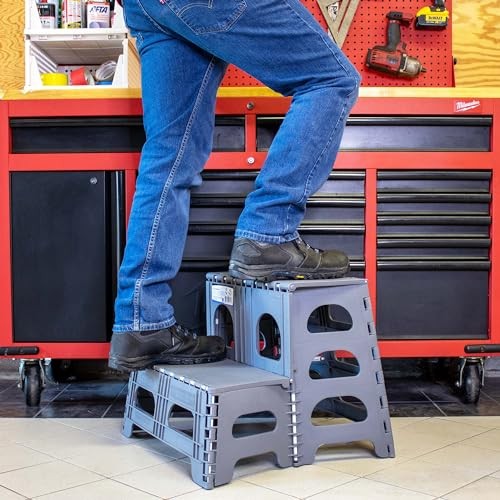 Folding 2 Step Stool for Adults - Collapsible & Foldable Step Industrial Gray
