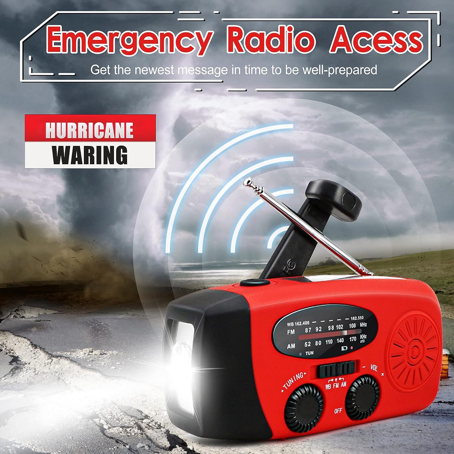 Emergency Solar Hand Crank Weather Radio 3000mAh Power Bank Charger Flash Light