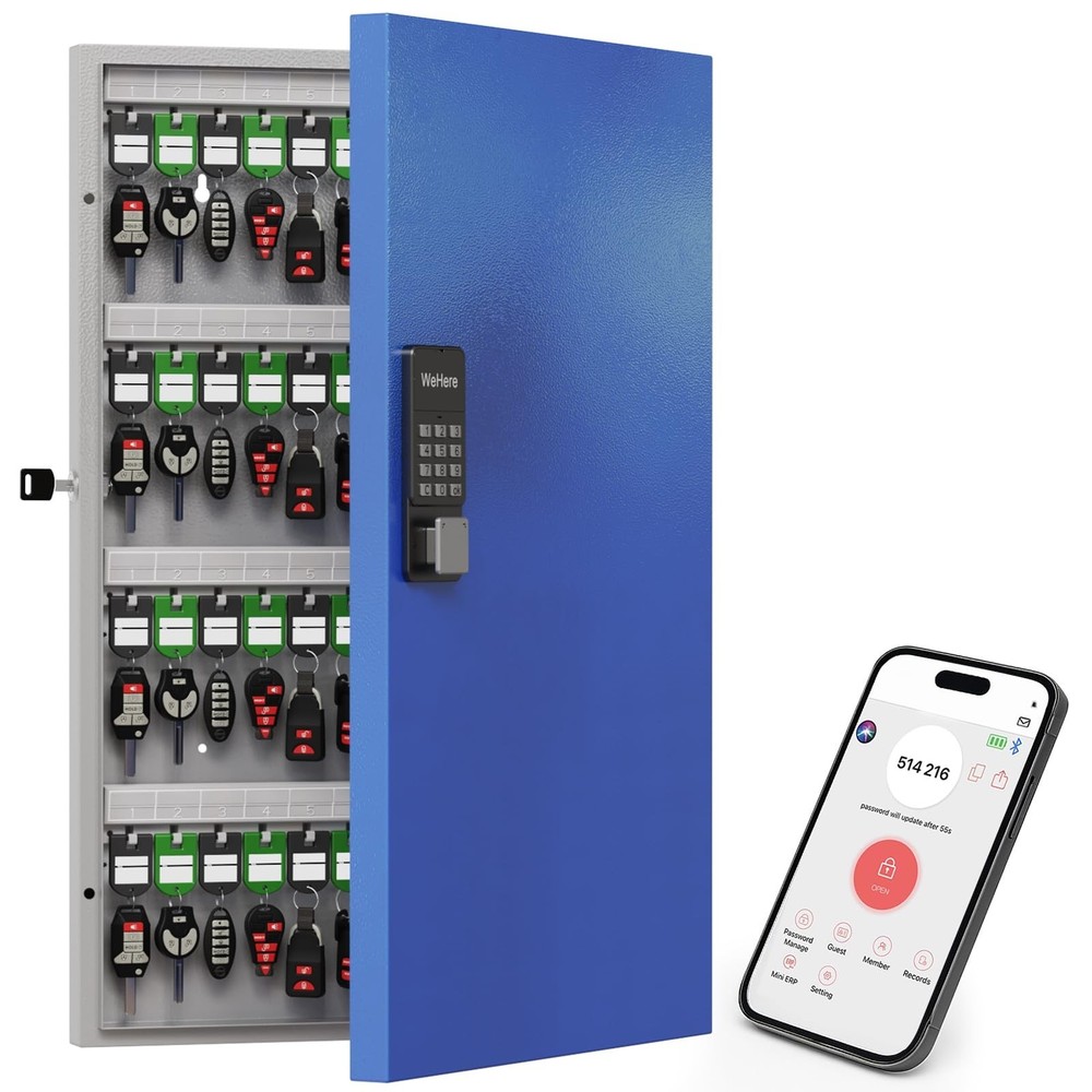 WeHere 96 Key Lock Box Wall Mount, APP Bluetooth/OTP/Wi-Fi Remote/Fixed Code/...