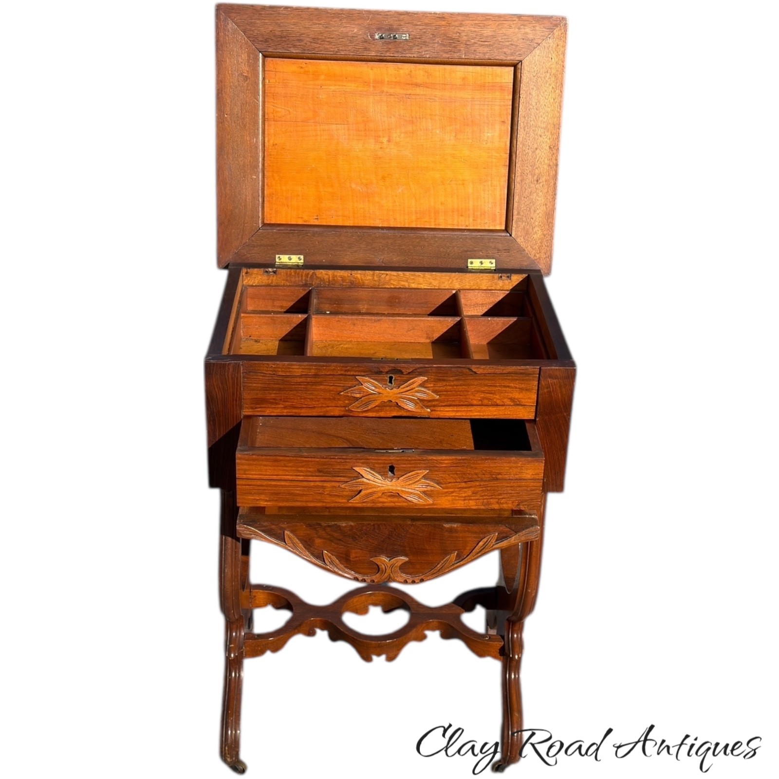 Antique Rosewood victorian sewing stand table work transitional 1870 classical