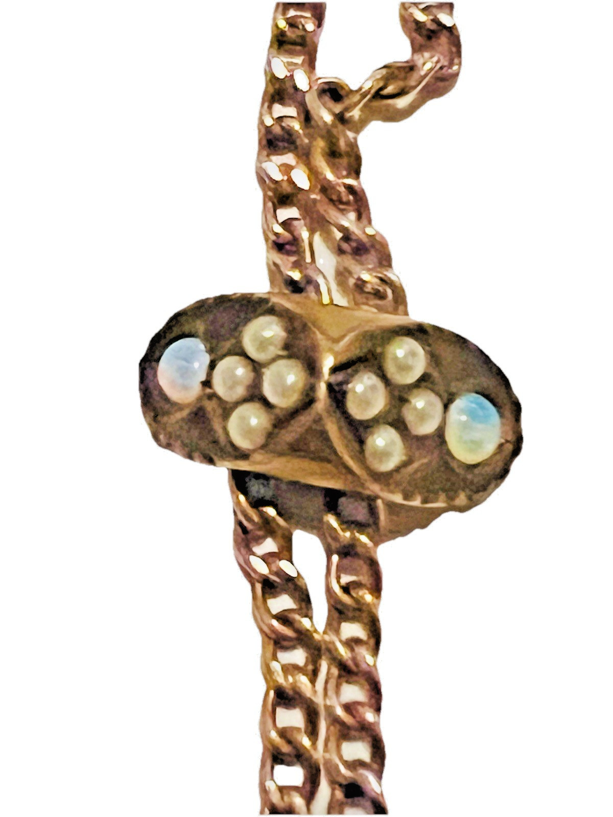 Victorian 46 In Ladies Gold Filled Watch or Muff Chain With Opal Slide Necklace