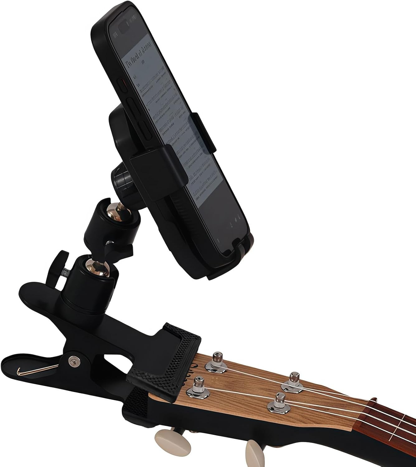 Guitar Phone Holder Mount for Guitar Bass Ukulele, Adjustable and Rotatable Arm,