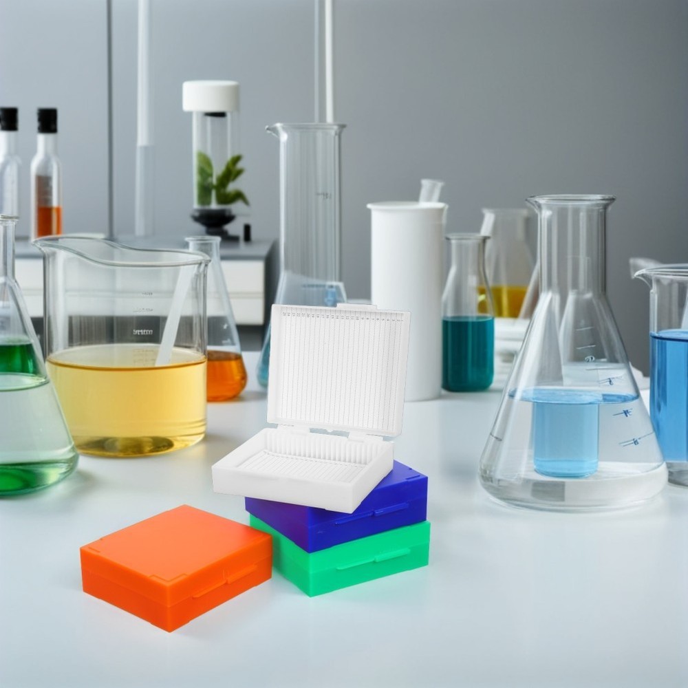 4pcs Microscope Slide Storage Boxes 25 Slots Plastic Holder for Lab Research