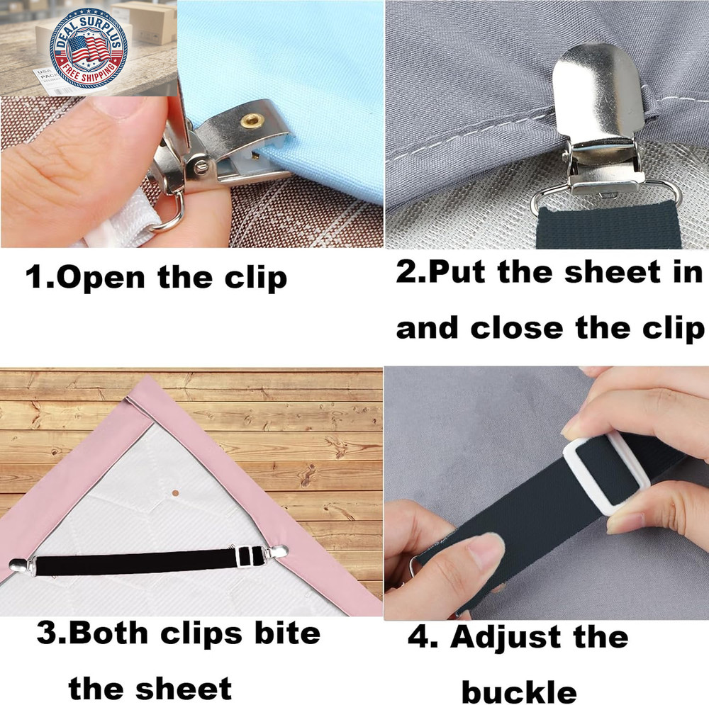 10 Pcs Adjustable Bed Sheet Straps,Bed Sheet Clips, Elastic Bed Fitted Sheet Hol