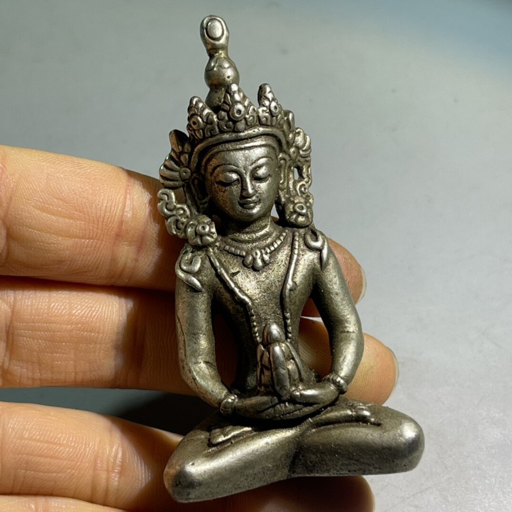 Antique Bronze Sculpture Solid White Bronze Longevity Buddha Small Ornaments