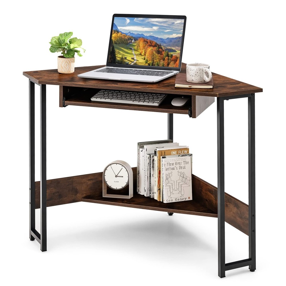 MEDIMALL Triangle Computer Desk, Small Corner Writing Table with Power Outlet...