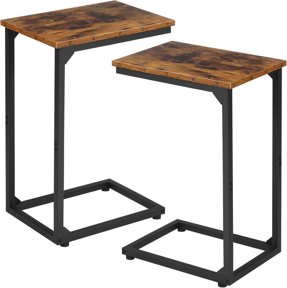 2pcs C Shaped Side/End Table Slide Under Couch Table for Sofa, TV Trays