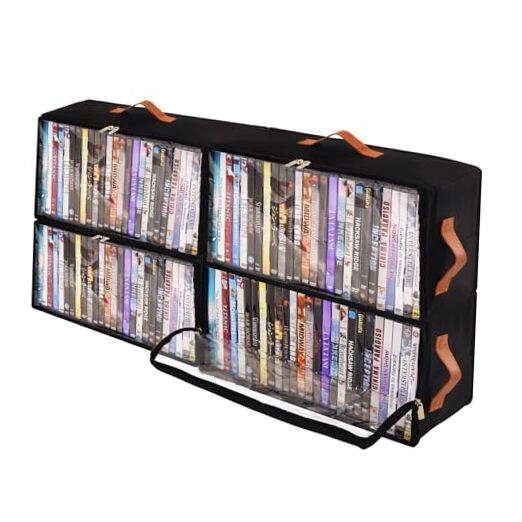 4 Pack DVD Storage Box, Stackable Oxford Fabric DVD Cases Holder with Front