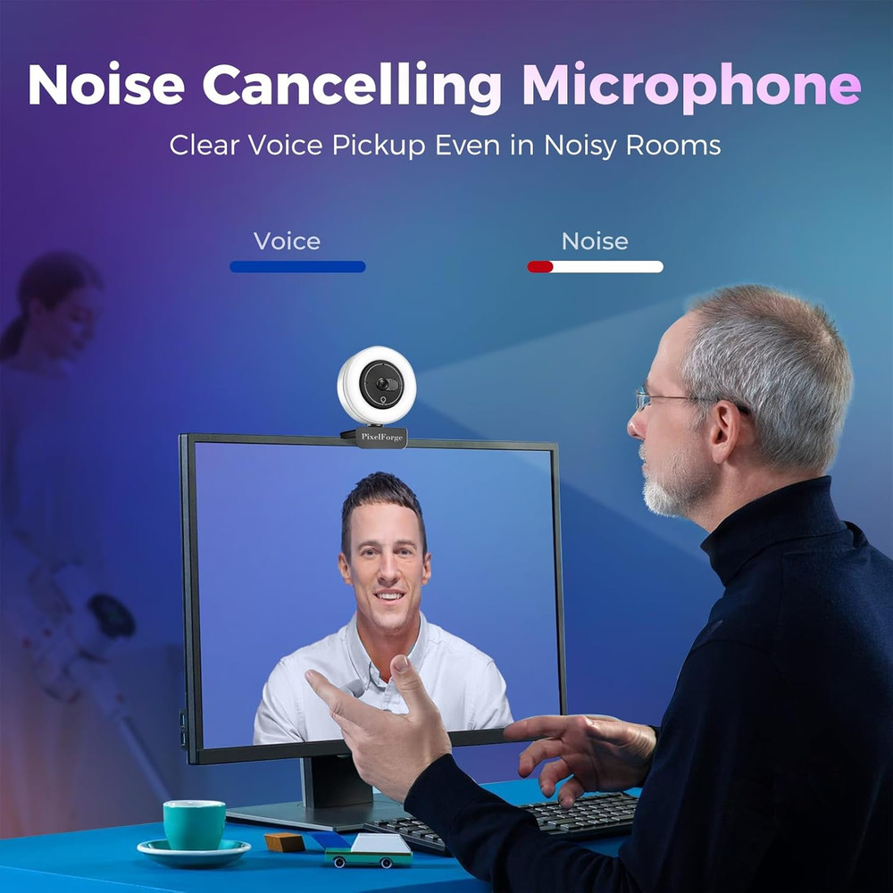 4K Webcam for PC with Microphone & Light & Privacy Cover, Web Camera for Desktop