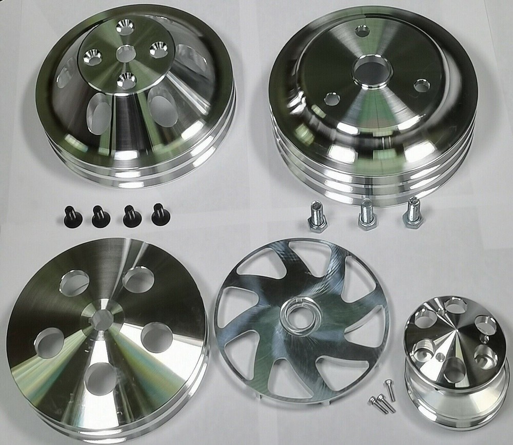 SBC V-Belt Pulley Kit Power Steering 283-400 Chevy Small Block LWP High Mount