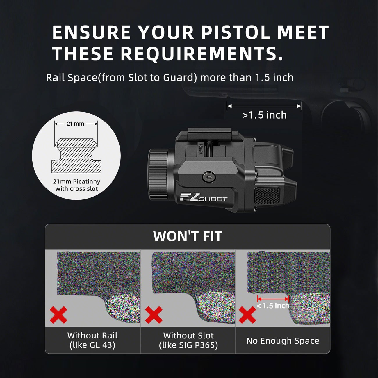 500 Lumens Pistol Flashlight 4 Rails Mounted USB Rechargeable LED Light HOT SALE