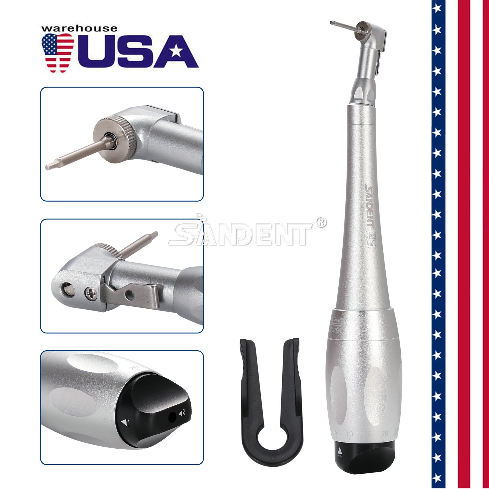Dental Torque Wrench Universal Implant Kit Wrench Contra Angle & 16 Drivers USA