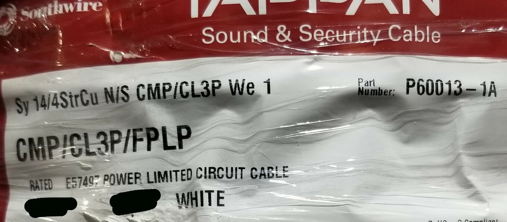 Southwire/Tappan 14/4C Plenum Sound/Security/Communication Cable White /50ft