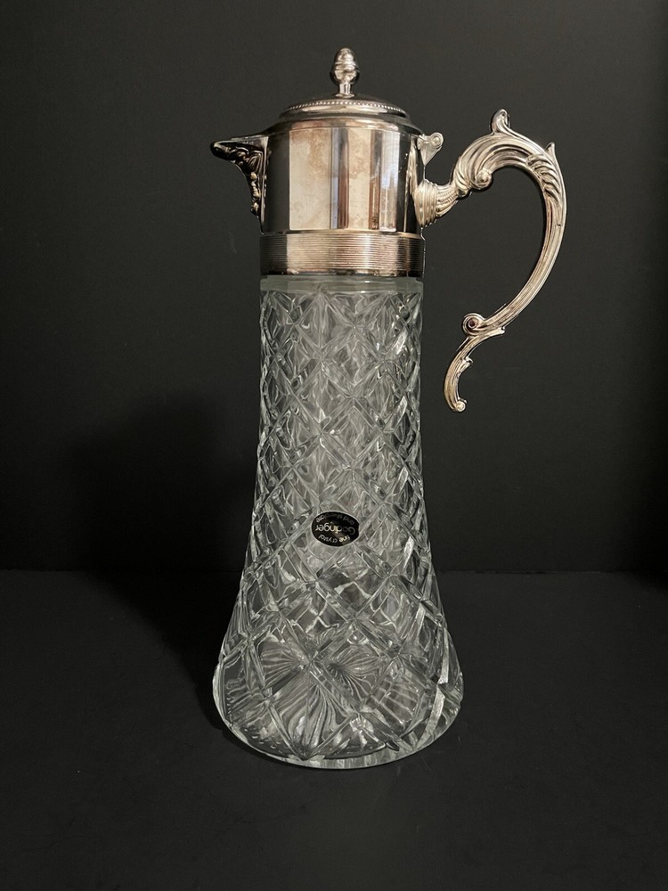 Vintage Godinger Crystal & Silverplate 14"  Wine/Water Pitcher W/ Cold Insert