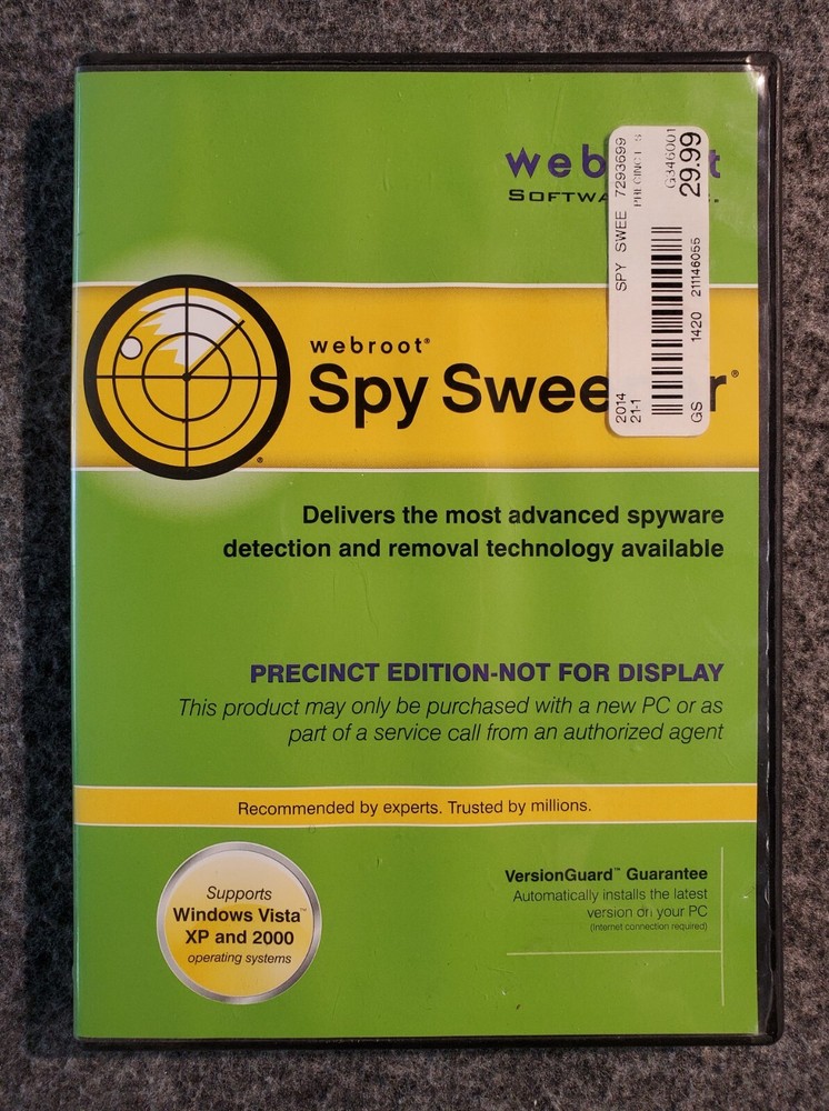 Webroot Spy Sweeper Windows Vista XP 2000 Computer Software CD-ROM in Case 2007