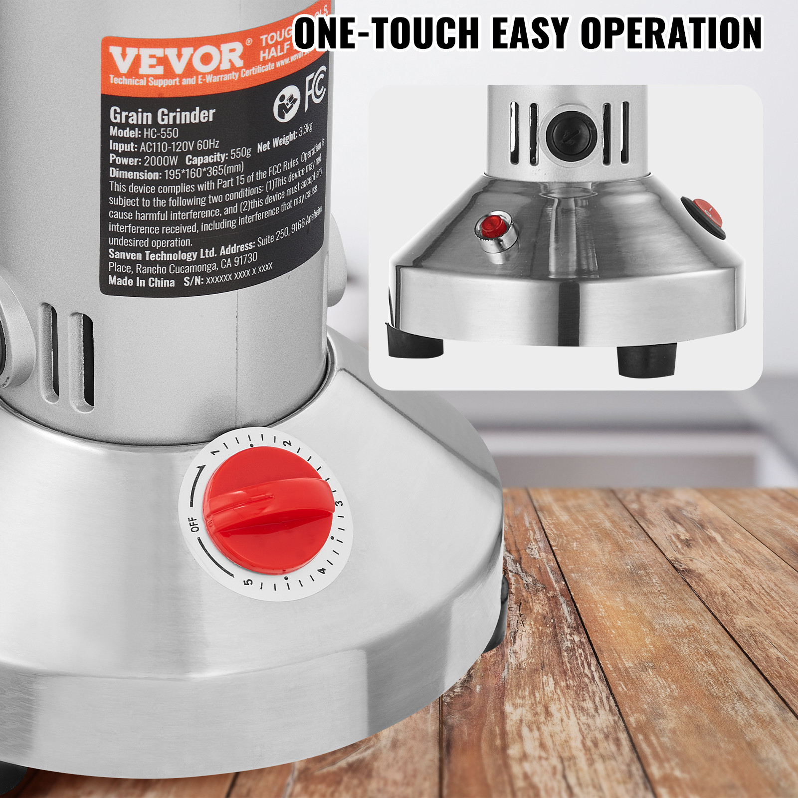 VEVOR 550g Commercial Spice Grinder Electric Grain Mill Grinder High Speed