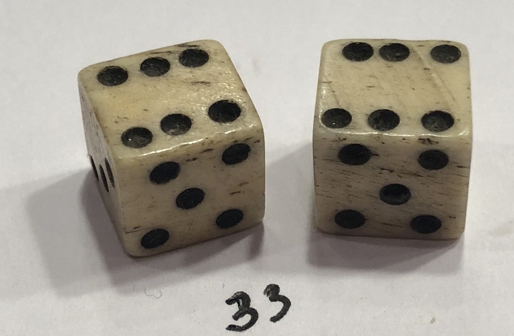 Authentic Vintage Pair Bone (Bovine) Dice 3/8”