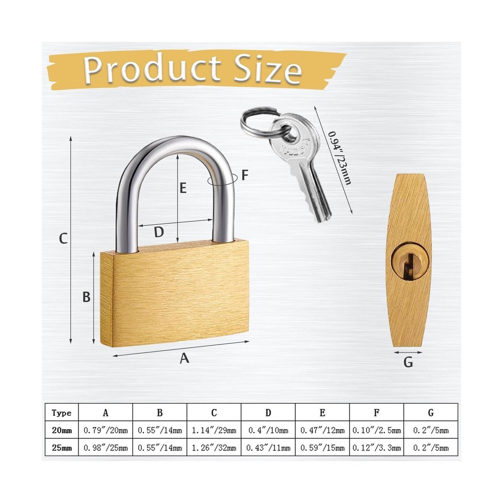 2 Pcs Small Solid Brass Locks with Keys, 20mm + 25mm Mini Key Locks, for Lugg...