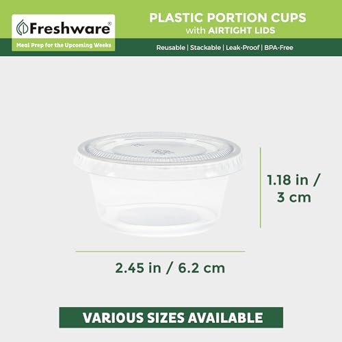 Freshware Plastic Portion Cups with Lids [2 Ounce, 100 2 oz - 100 set, Clear