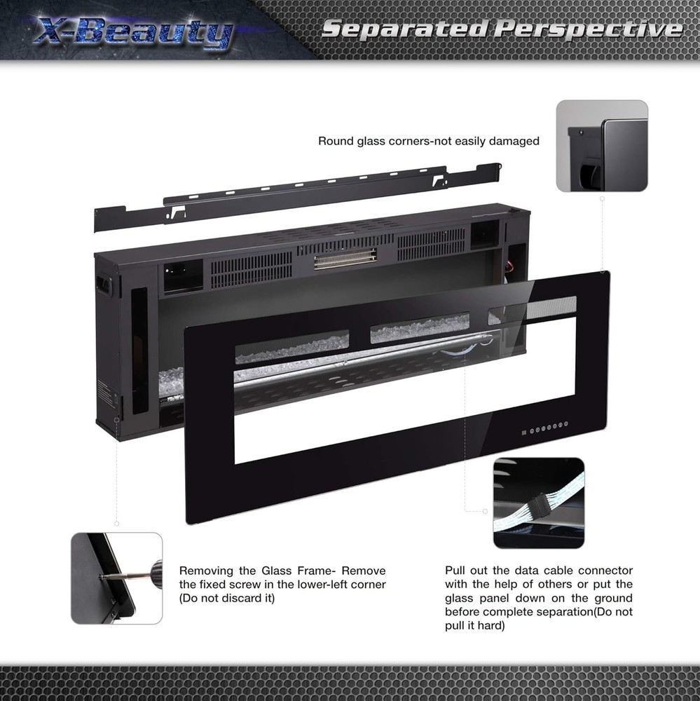 50'' Wall Mounted Recessed Electric Fireplace Insert,Touch Screen,Remote