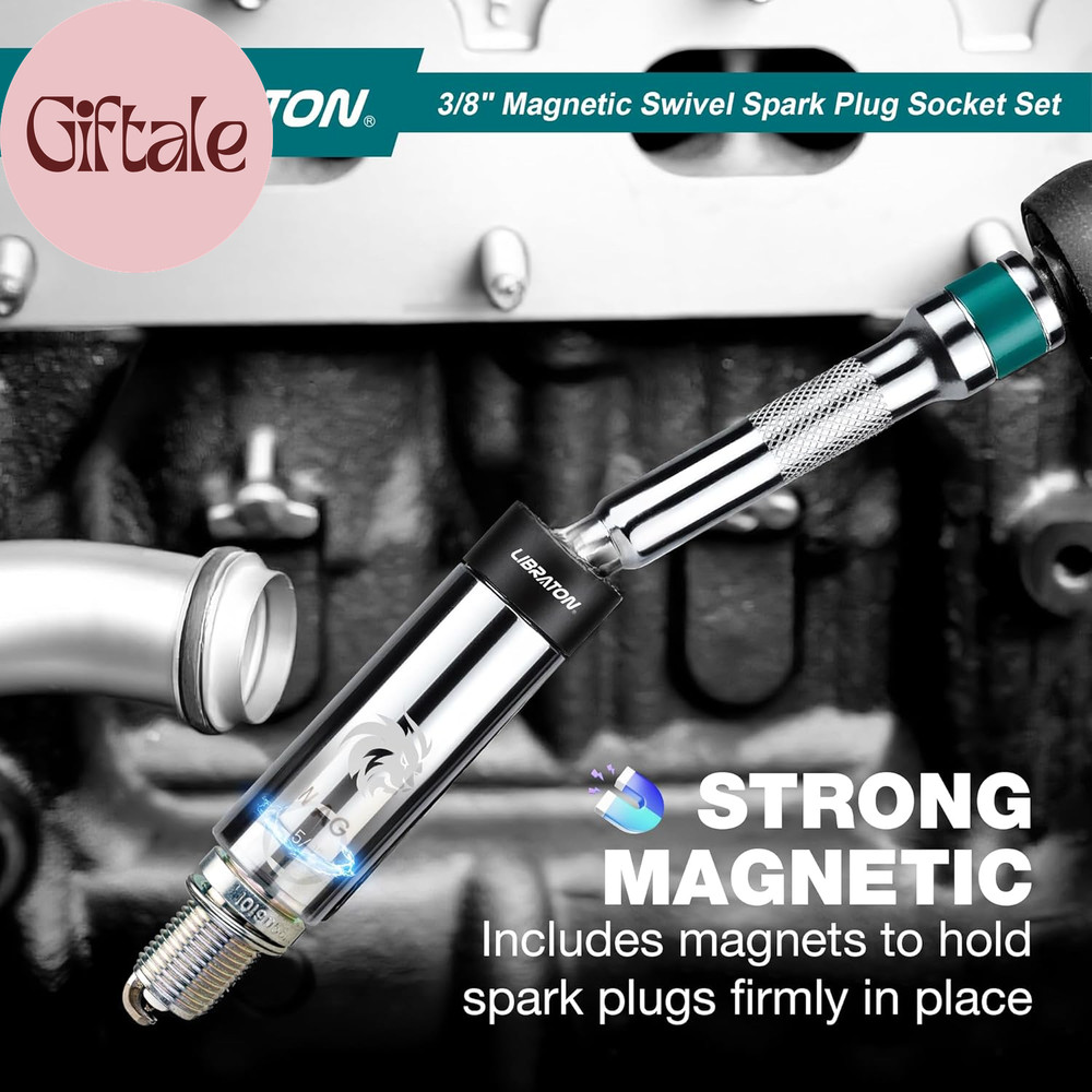 8PCS 3/8"Dr. Magnetic Spark Plug Socket Set, Include Gapper & Extension Bar, Swi