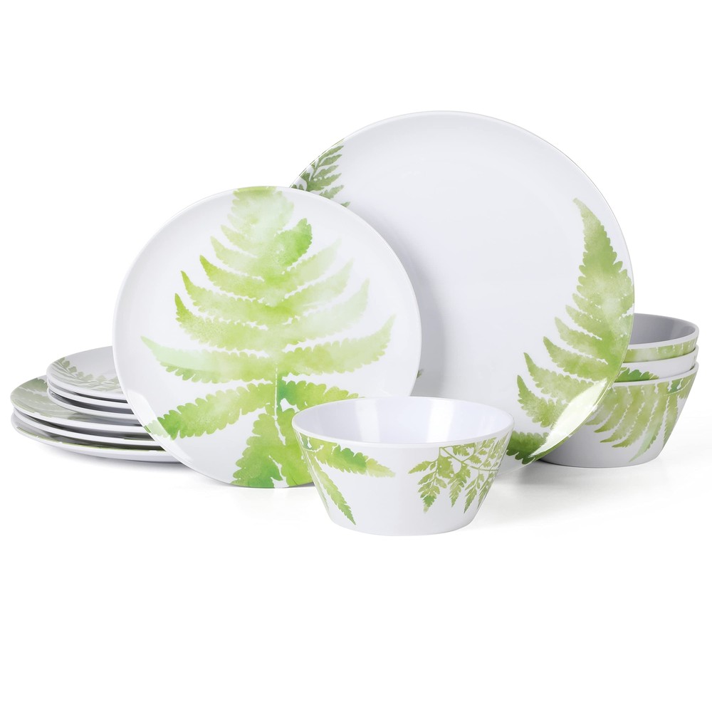 Fernview Melamine Dinnerware Set 12PCS Service for 4